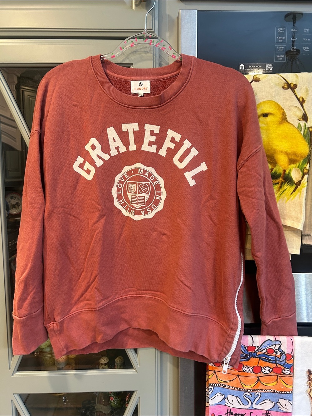 Sundry Mauve Cotton "Grateful" Crewneck Sweatshirt XS